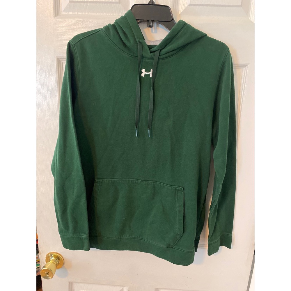 Under Armour Mens Rival Fleece Hoodie Forest Green Loose Fit Sweatshirt Medium